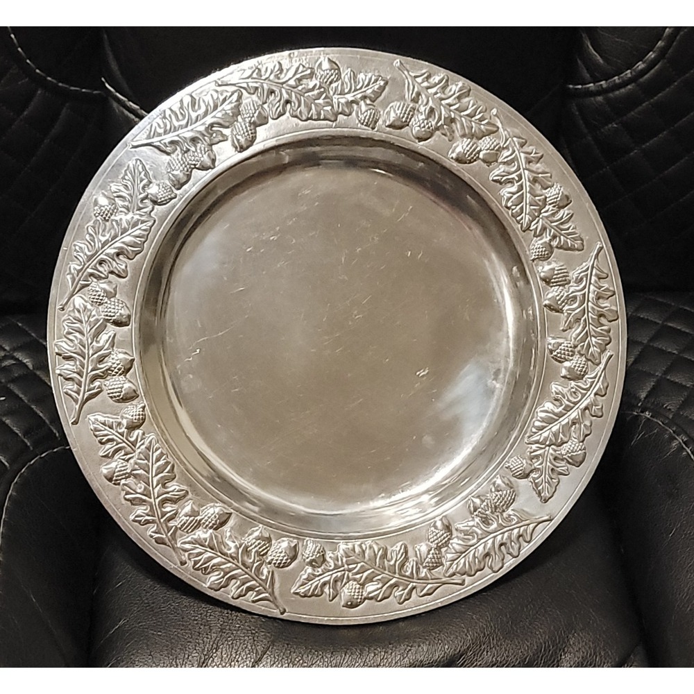 Vintage ARTHUR COURT Aluminum 14" Serving Tray Platter Oak Leaf & Acorns 1988
